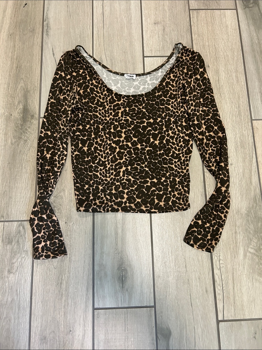 Cotton On Brown Leopard Print Long Sleeve Crop Top